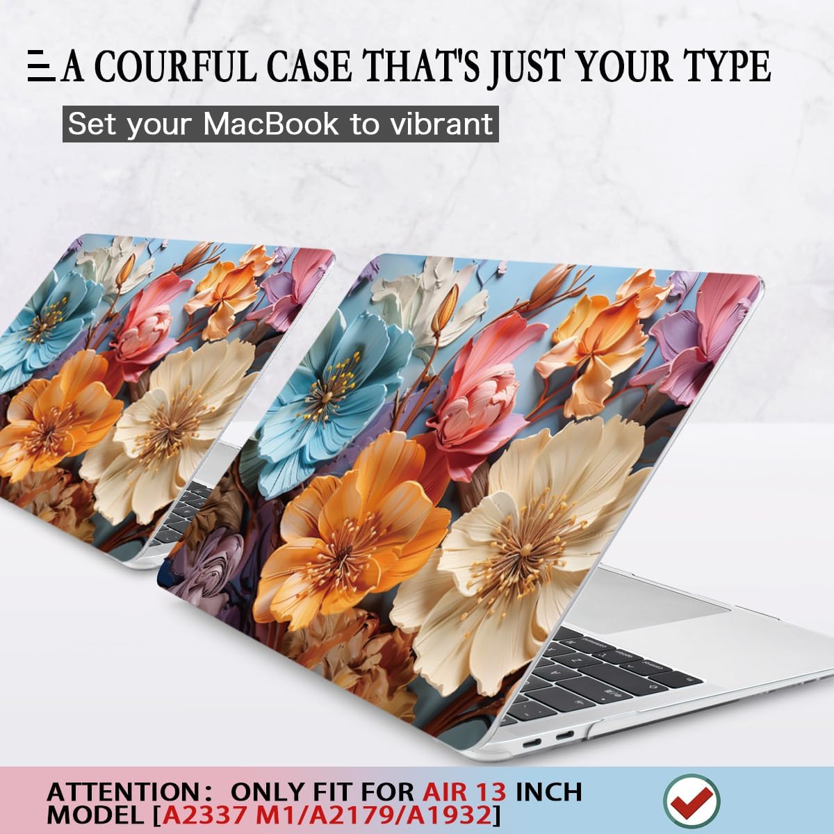 CISSOOK Compatible with MacBook Air 13 inch Case 2021 2020-2018 Release M1 A2337 A2179 A1932, Flower Hard Shell Case with Keyboard Cover for MacBook Air 13 Inch with Touch ID, Silk Flowers