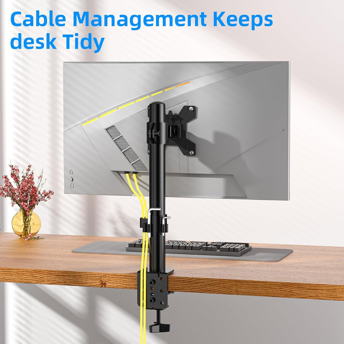 H&C(hcck&Cllassp) Single Monitor Stand for 13-27" Monitors up to 17.6lbs, Adjustable Heights and Angles Monitor Arm, Desk Mount Stand with C-Clamp, VESA 75x75mm or 100x100mm, Black