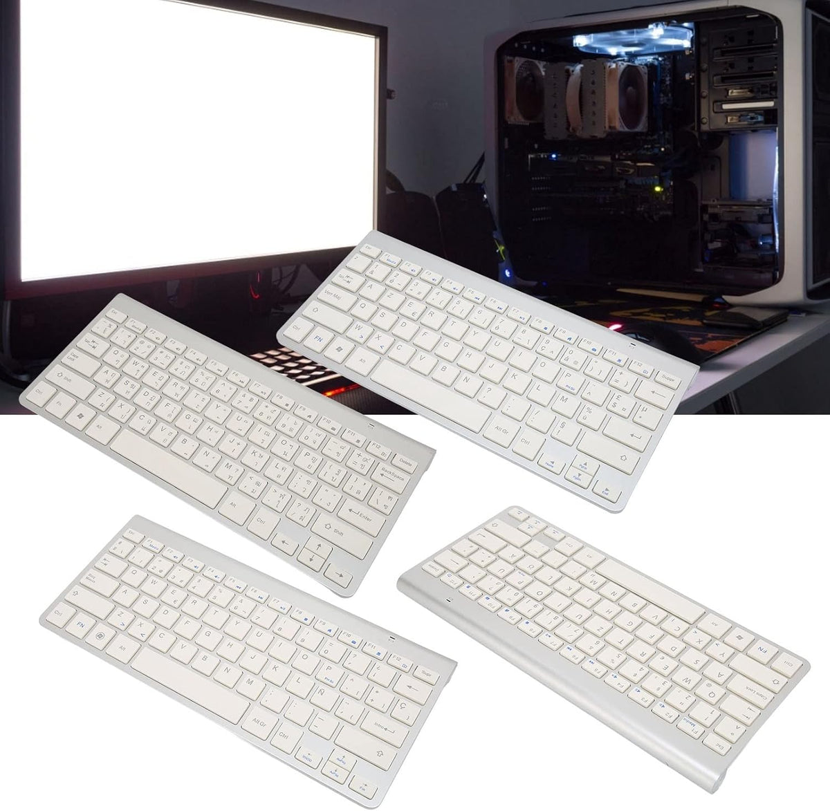 ASHATA German & English Bilingual Language Keyboard, 2.4G Cordless Keyboard for Desktop, Laptop, Tablet, Plug and Play