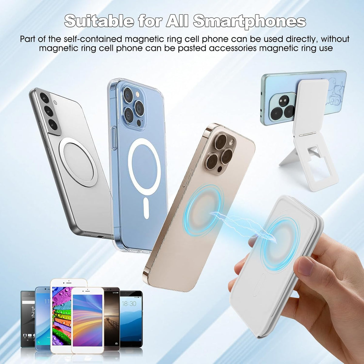 Phone Stand, Foldable Magnetic Phone Tripod, Angle Adjustment & Strong Magnets PU Leather Phone Stand, Compatible with All Smart Phone 16/15/14/13/12 (White)