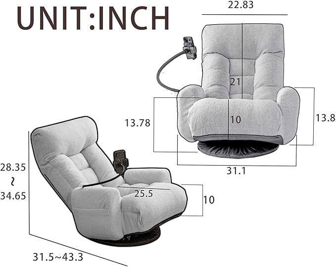 360 Degrees Wivel Gaming Chair with Adjustable Backrest Ergonomics Foldable Gamer Floor Chair for Adults with Armrest &amp Phone Holder Floor Lounge Chairs for Living Room Bedroom (Gray)