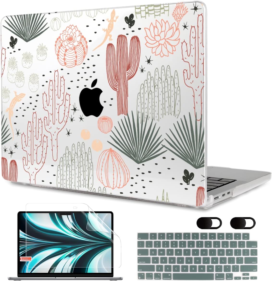 MEEgoodo Case for MacBook Air M4/M3/M2 13.6 inch 2025 2024 2022, Fit Model A3240 A3113 A2681, Compatible with MacBook Air 13 inch, Laptop Hard Shell Case with Keyboard Cover, Cacti