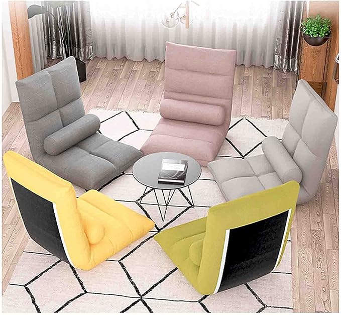 Indoor Loungers Heavy Duty Floor Chair with Back Support Home &amp Office Relax Seat Cushions Fold Up Padded Bed Chair (Color : Pink)