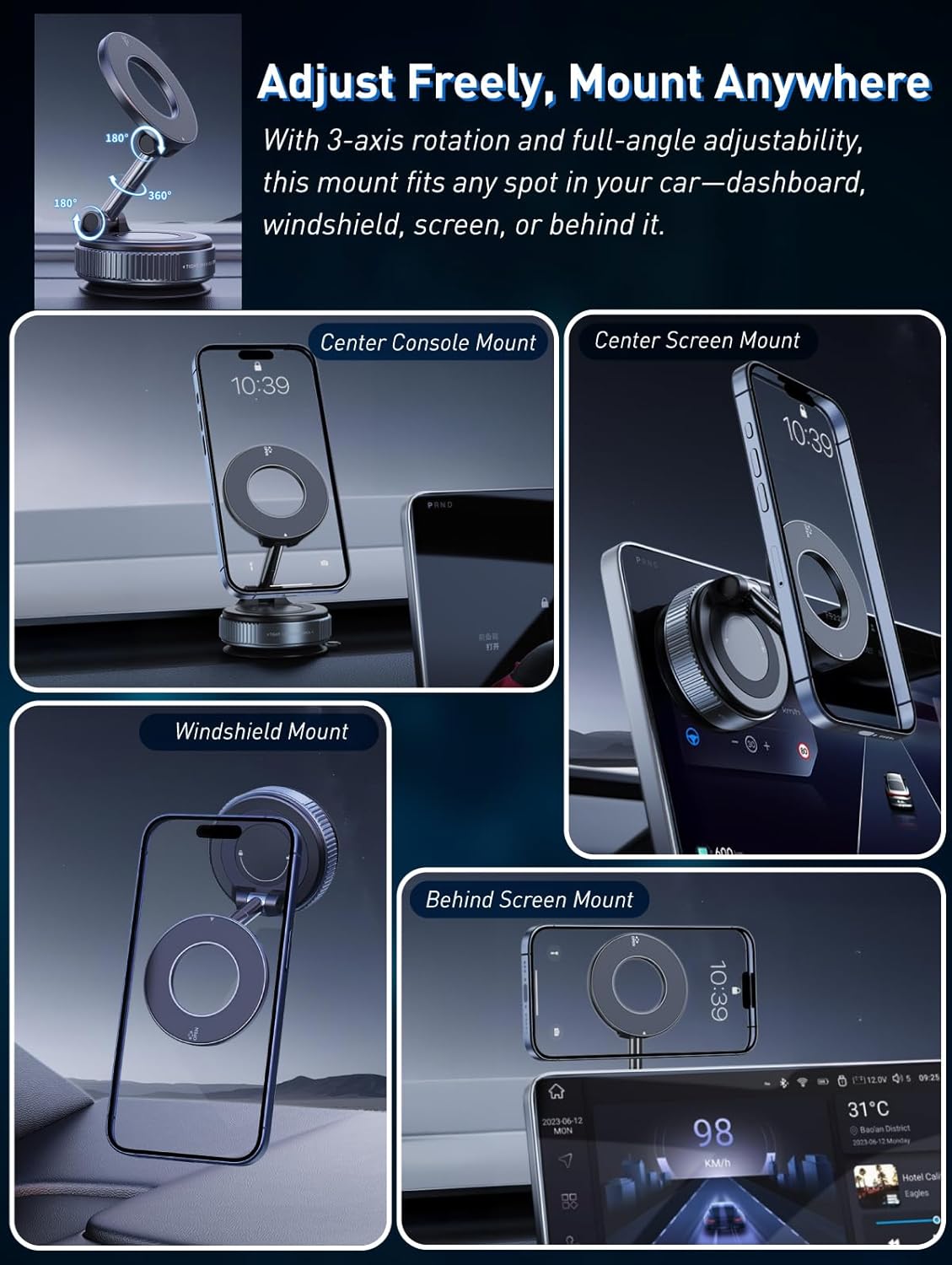 Cell Phone Holders for Your Cars/Gym/Mirror Mount for iPhone & Android Upgraded Vacuum Magnetic Car Phone Holder 360° Reinforced 150LBS Ultra Suction Cup Phone Mount for Car