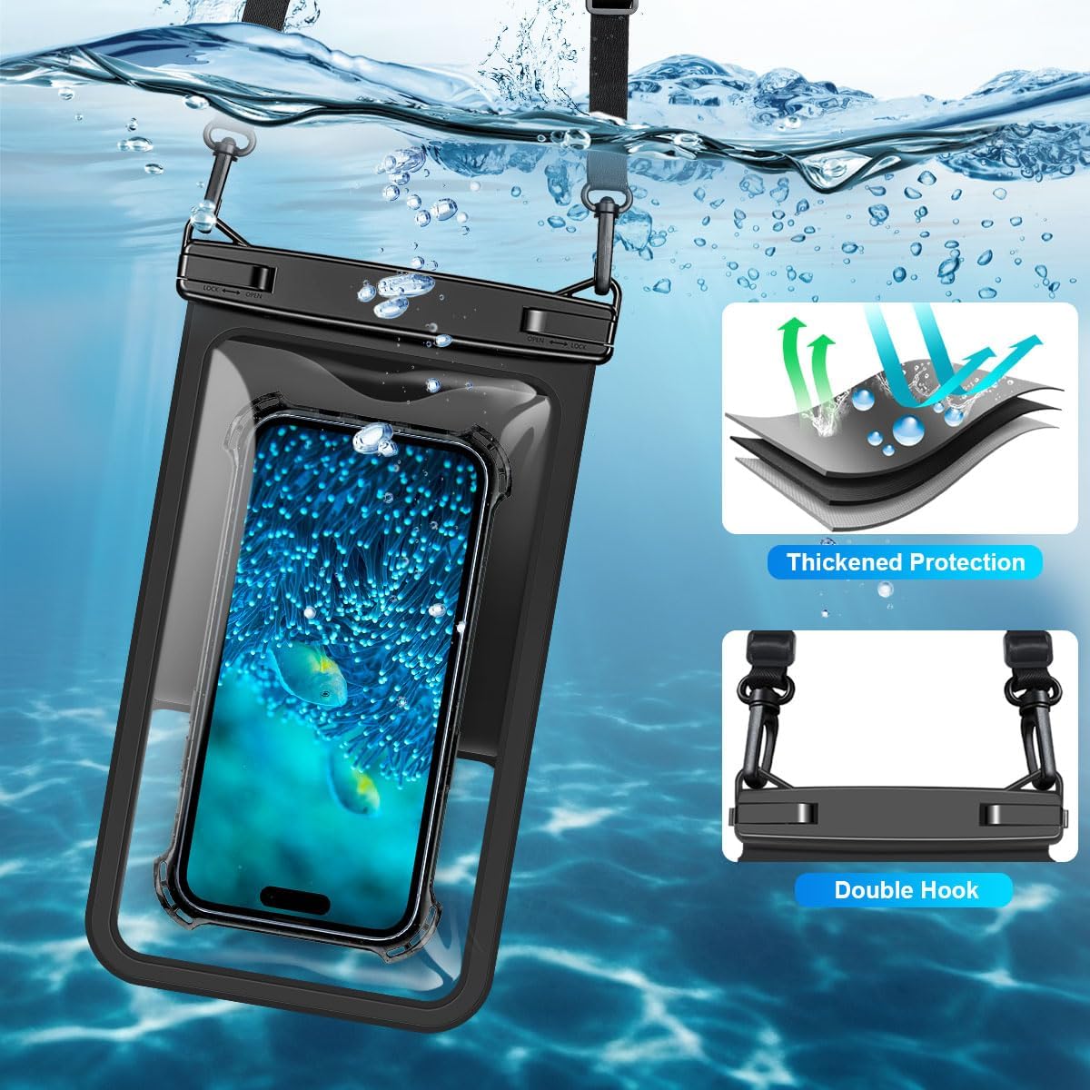 [Up to 8.5" Waterproof Phone Pouch - 2 Pack Waterproof Phone Case for iPhone 16 15 14 Pro Max Galaxy S25 S24 Ultra, IPX8 Dry Bag with Lanyard for Beach Travel Essentials