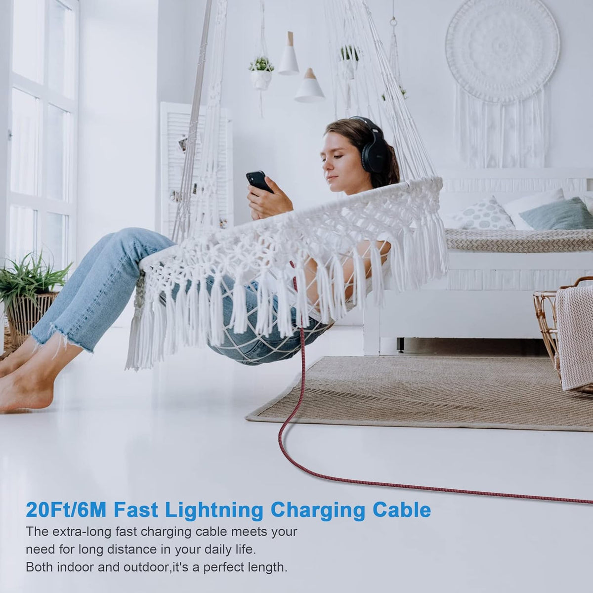 New Nylon USB-C to Lightning Charging Cord, 20FT/6M [MFi Certified] Extra Long Fast Charging Cable for iPhone 13/12/11
