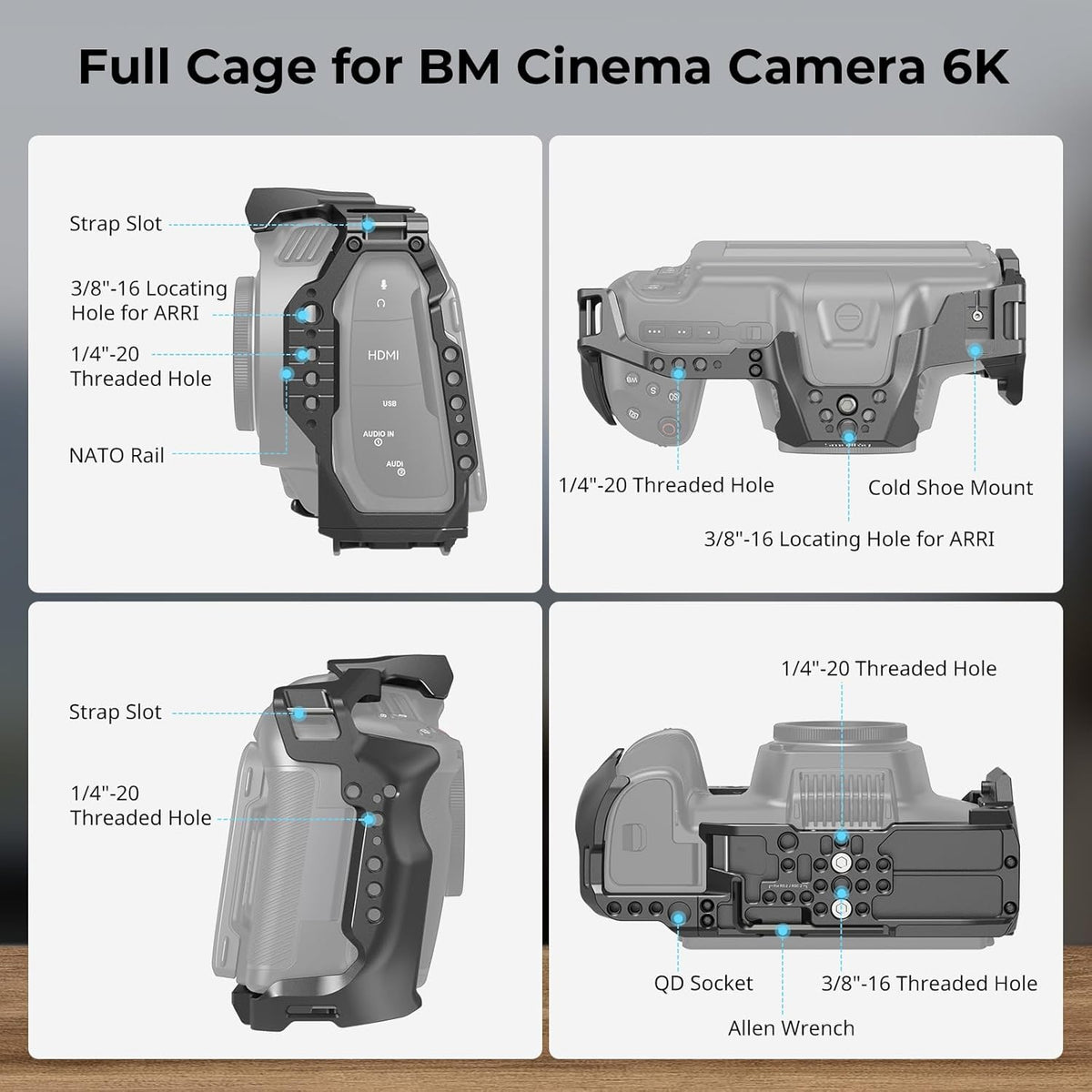 SmallRig Camera Cage Basic Kit for Blackmagic Design Cinema Camera 6K, Full Cage for BMCC 6K, with Top Handle, SSD Mount Bracket, Cable Clamp and Lens Mount Adapter Support - 4574