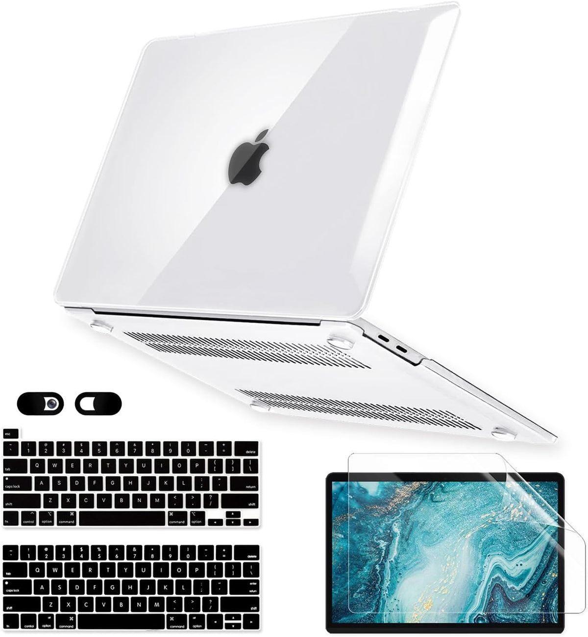 Crystal Clear Case for MacBook Pro 13 inch M2 M1 A2338 A2289 A2251 A2159 A1989 A1706 2023-2016 Release with Touch ID, 6 in 1 Plastic Hard Shell&Keyboard Cover&Screen Protector&Webcam Cover,Transparent