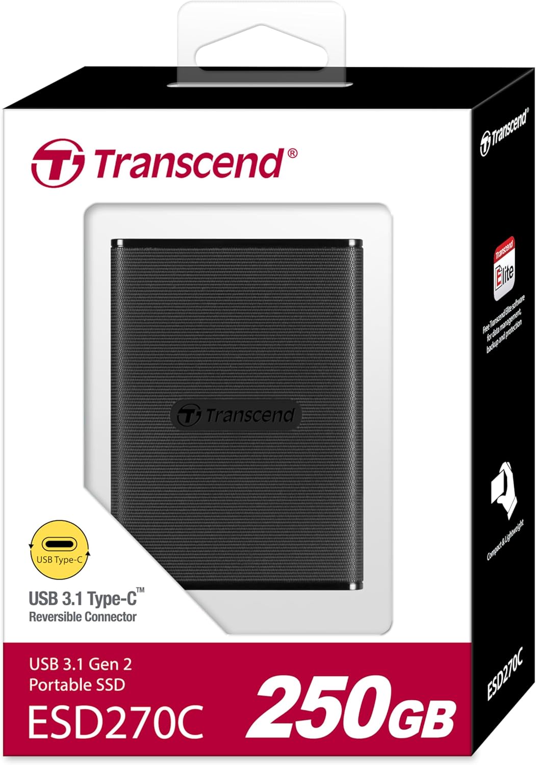 Transcend 250GB External SSD for iPhone/iPad/Mac/Windows/Android, PC/Laptop/Tablet/TV/Game Console, Portable Solid State Drive with One Touch Back up, One-Time Password Unlock, Type-A&Type-C Cables