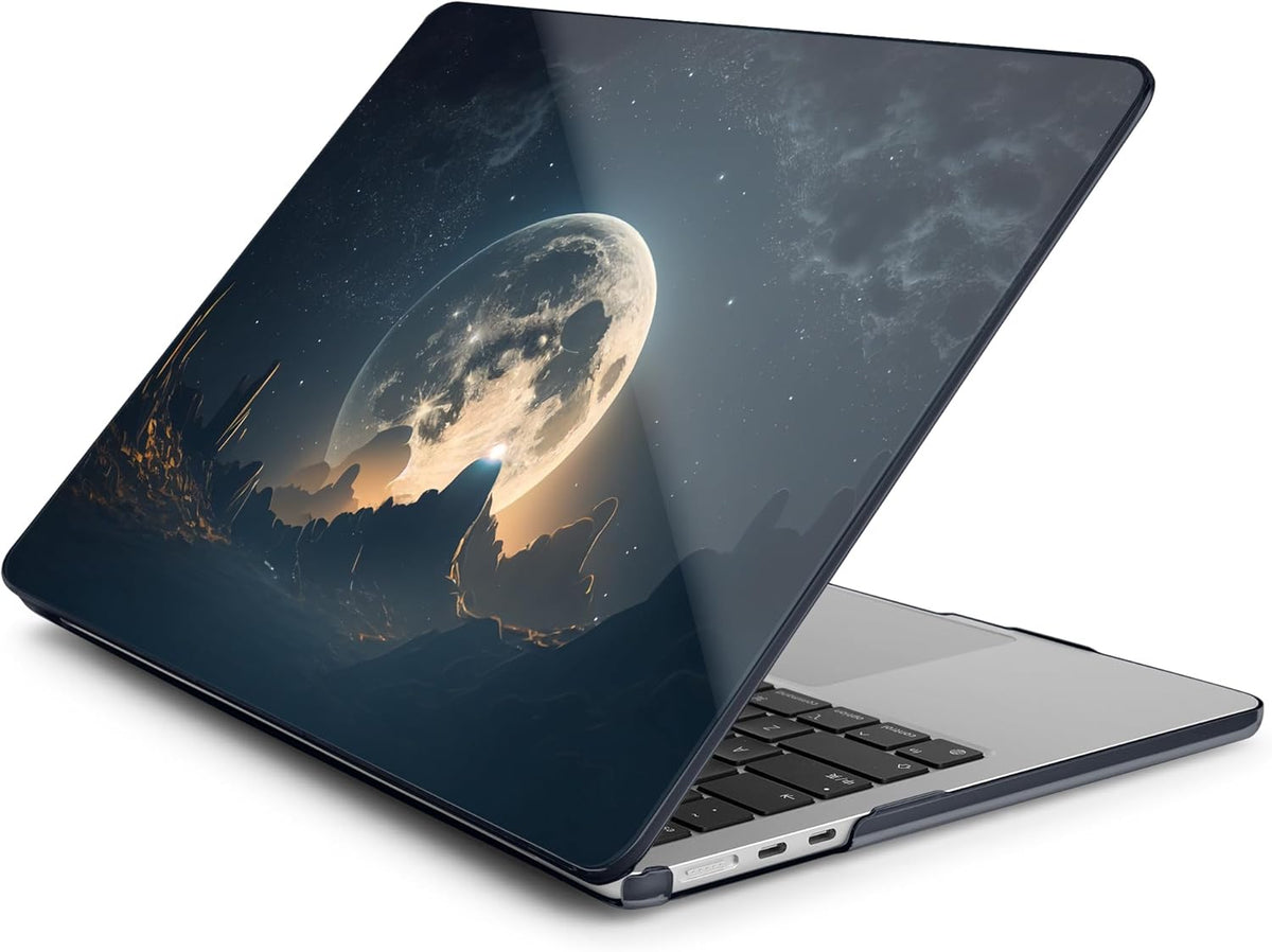 Batianda Premium Case for New MacBook Air 15 inch 2025 2024 2023 with M4 M3 M2 Chip, Designed Black Protective Plastic Hardshell & Keyboard Cover & Screen Protector, Moon in Sky