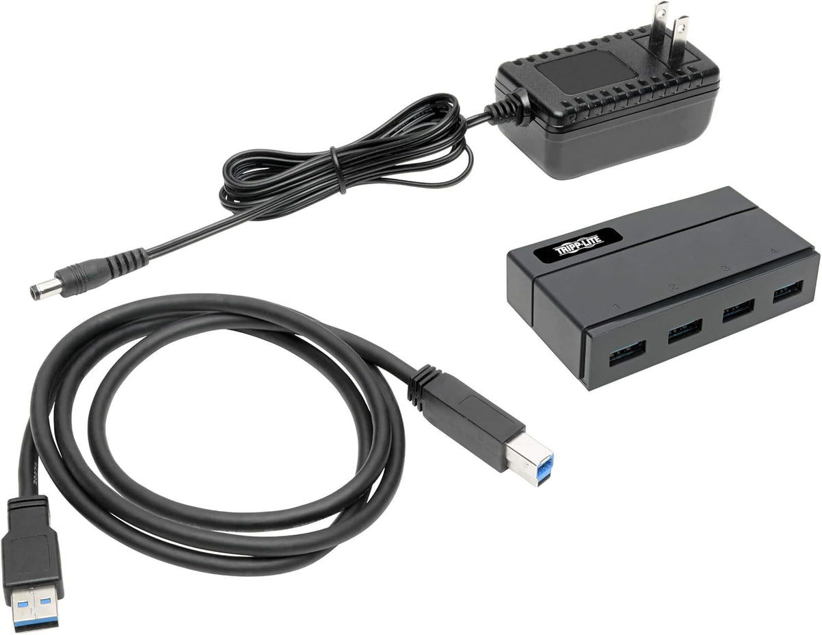 Tripp Lite 4 Port Powered USB Hub, USB 3.0, 2.4A, USB-A Ports, Black (U360-004-2F)