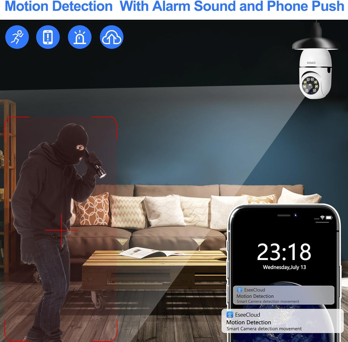 Light Bulb Security Camera, 1080P Wireless Outdoor Indoor Camera, Motion Detection, Easy Installation Socket Camera