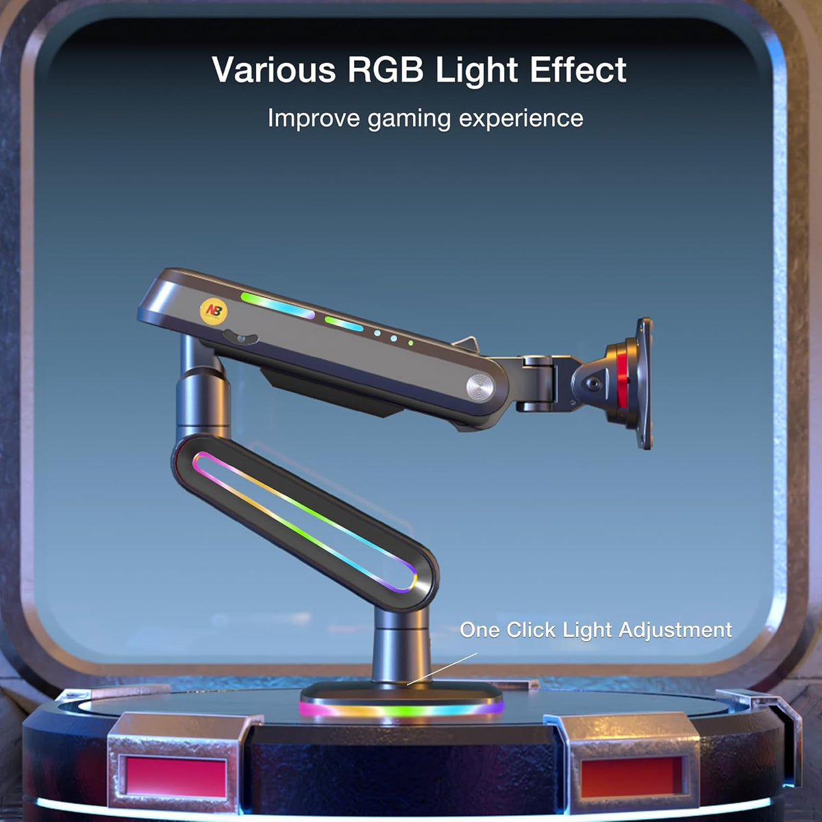 RGB Gaming Monitor-arm for Flat/Ultrawide/Curved Monitors 32 to 60 inch, Heavy Duty Stand Load up to 20 kg, VESA 75/100 mm Monitor-Mount F6-G