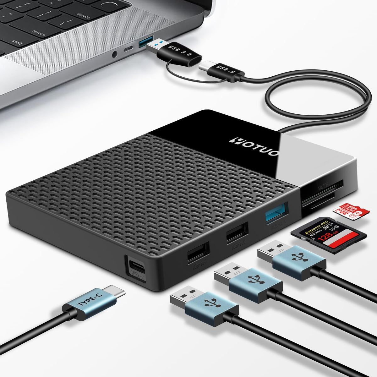 Portable Docking Station External Hard Drive 500GB Storage Hub, Multiport USB-C Huc + HDD 7-in-1, USB 3.0, SD/TF Card, HDD for Windows, Mac, Android, TV, Phone, Laptop, Desktop, PC