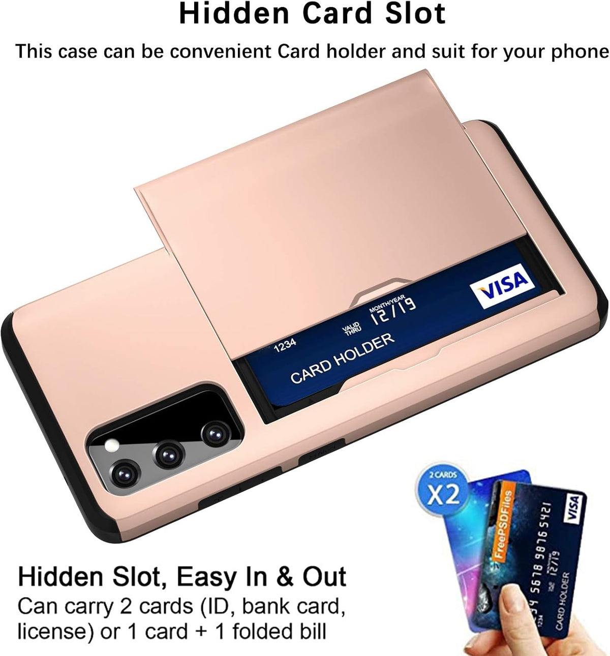 Jiunai for Samsung Galaxy S20 FE Case, Card Holder Wallet for 2 Cards, Protective Dual Layer Rubber Cover