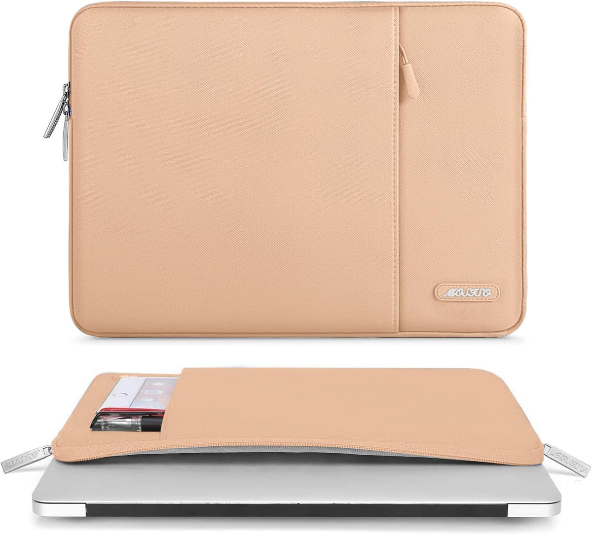 MOSISO Laptop Case 13.3 inch, 13-13.3 inch Laptop Sleeve Compatible with MacBook Air/Pro 13 / Pro 14, HP Dell ASUS Lenovo Notebook, Polyester Vertical Computer Sleeve Bag with Pocket, Peach Fuzz