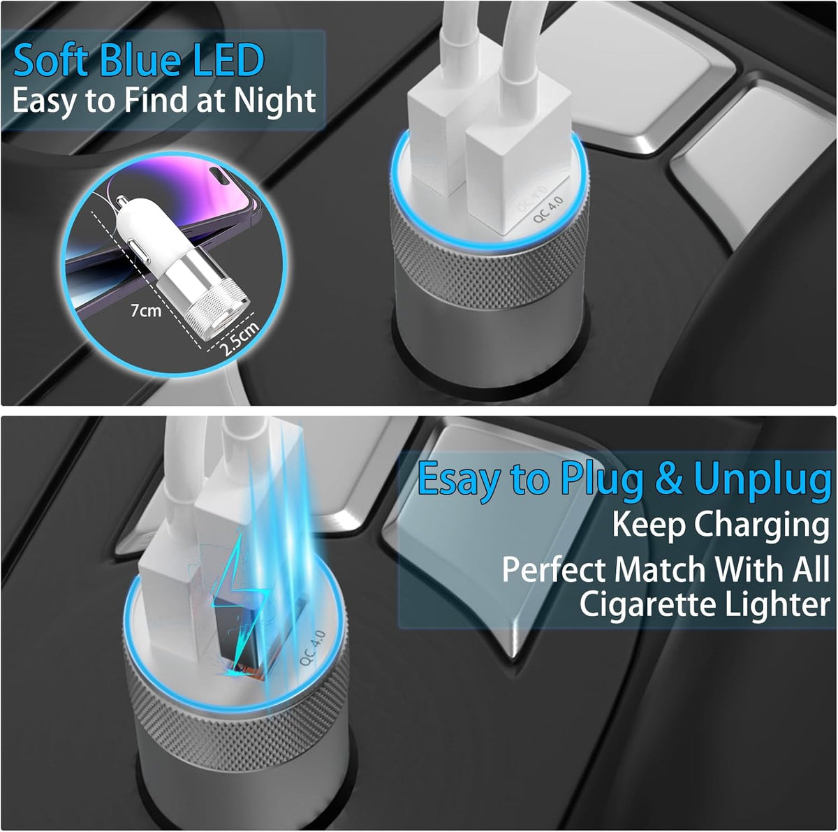 [Apple MFi Certified] iPhone Fast Car Charger, Dual USB A Rapid Car Charger with 2x3Ft Lightning Cable for iPhone
