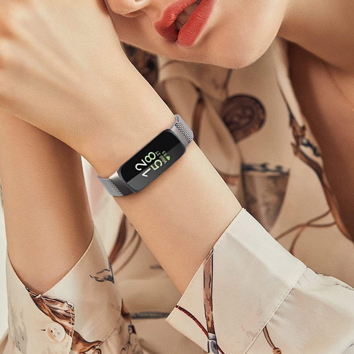 Metal Band for Fitbit Inspire 3 & Inspire 2, Breathable Stainless Steel Mesh Loop Adjustable Strap