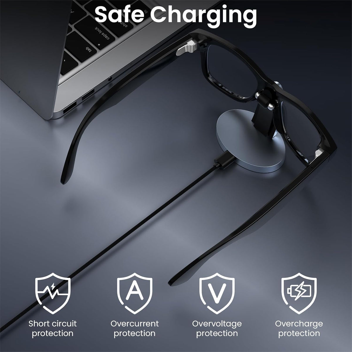 Charging Dock Compatible with R.ay-B.an Me ta Smart AI Glasses, Portable Charging Stand for Way-farer/Sky-ler/Head -Liner Accessories, Compact Charger, Space Gray