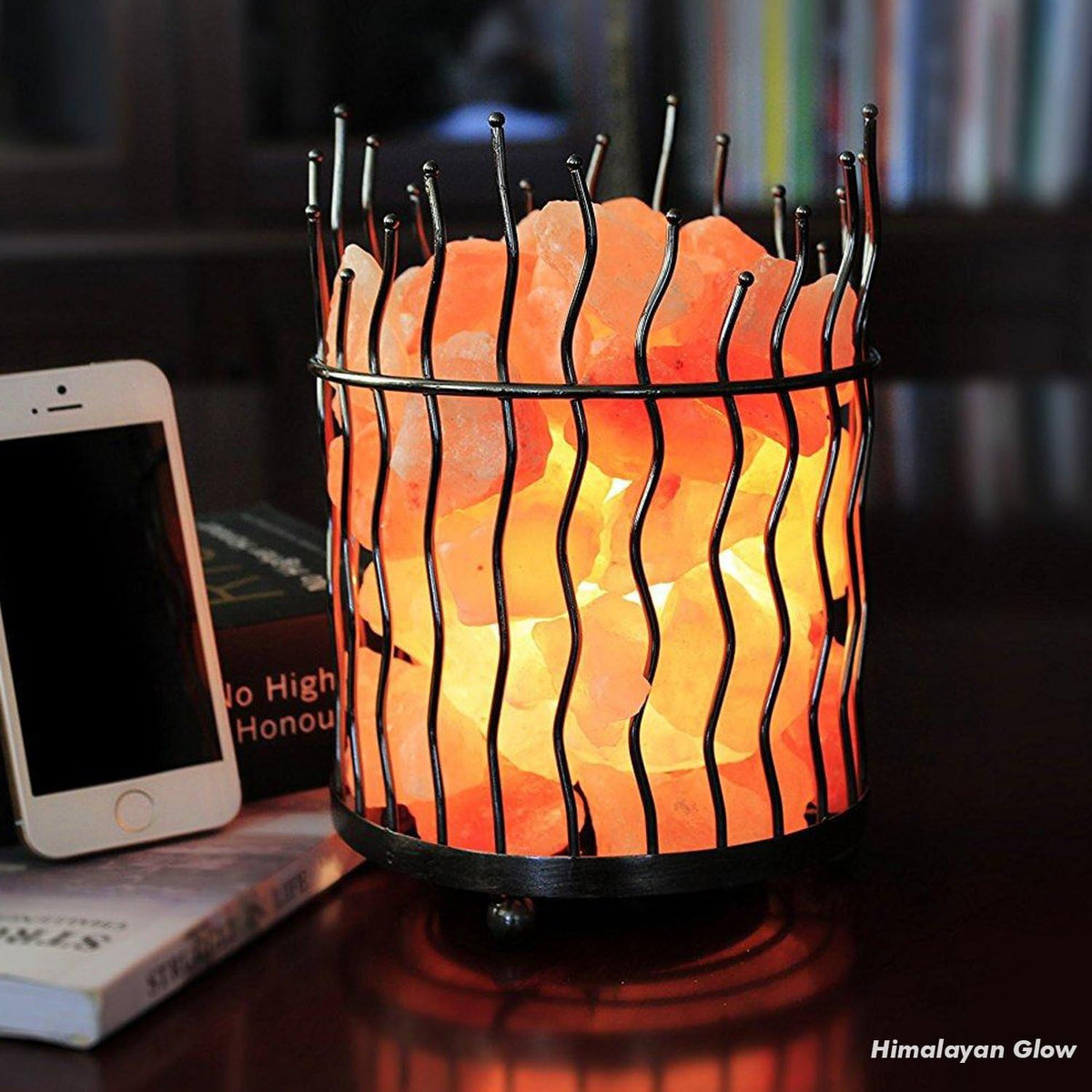 Himalayan Glow Pillar style Salt Basket Lamp with salt chunks, Himalayan Salt lamp with Touch Dimmer Control, Amber Glow, Idle for Home, Offices