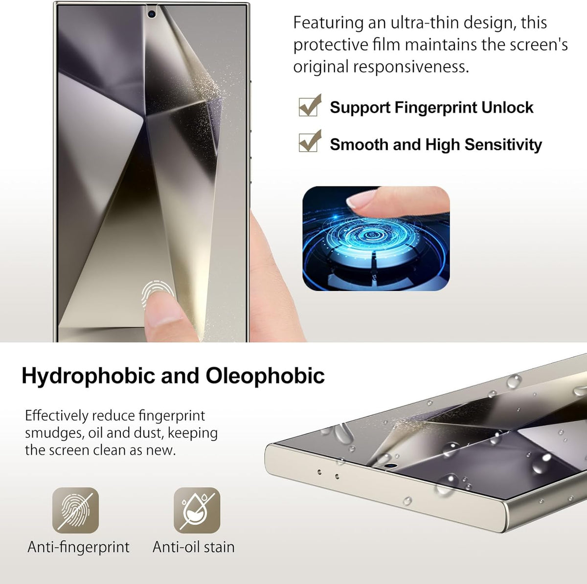 Samsung Galaxy S24 Ultra Privacy Screen Protector, Anti-Spy Flexible TPU Film [2 Pack], Full Coverage, Case Friendly