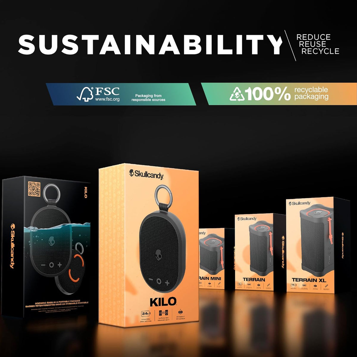 Skullcandy Terrain Mini Wireless Bluetooth Speaker, IPX7 Waterproof Portable Speaker with Dual Custom Passive