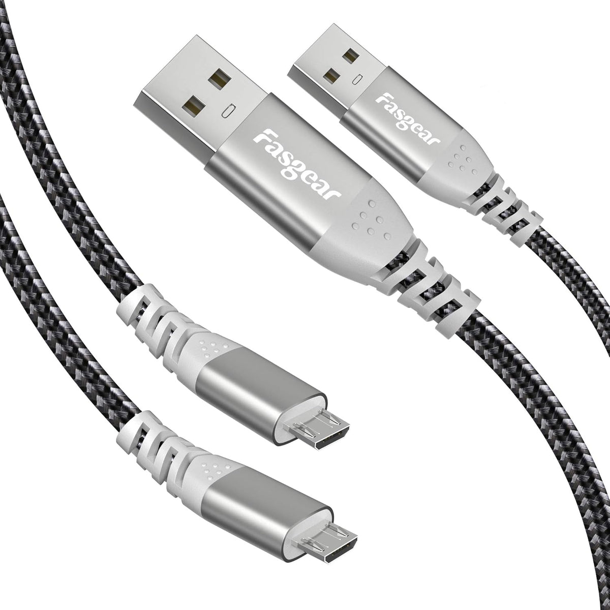 Fasgear 16ft PS4 Micro USB Cable, 2 Pack Long Braided Fast Charging Data Sync Cord for Playstation 4, Xbox One (Black)