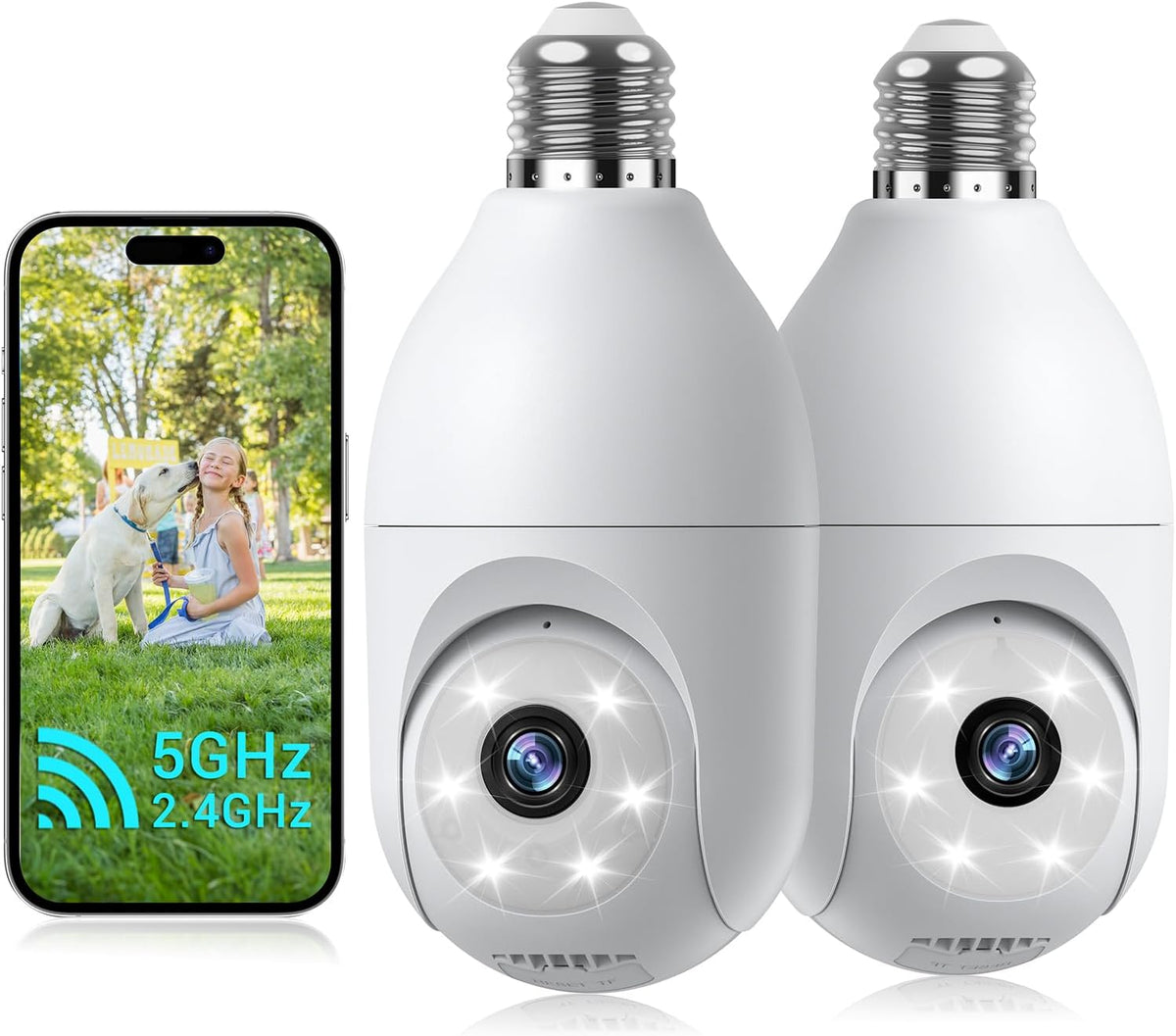 Light Bulb Security Camera Wireless Outdoor, 5G & 2.4G WiFi for Home Security, AI Human Detection, Motion Tracking,