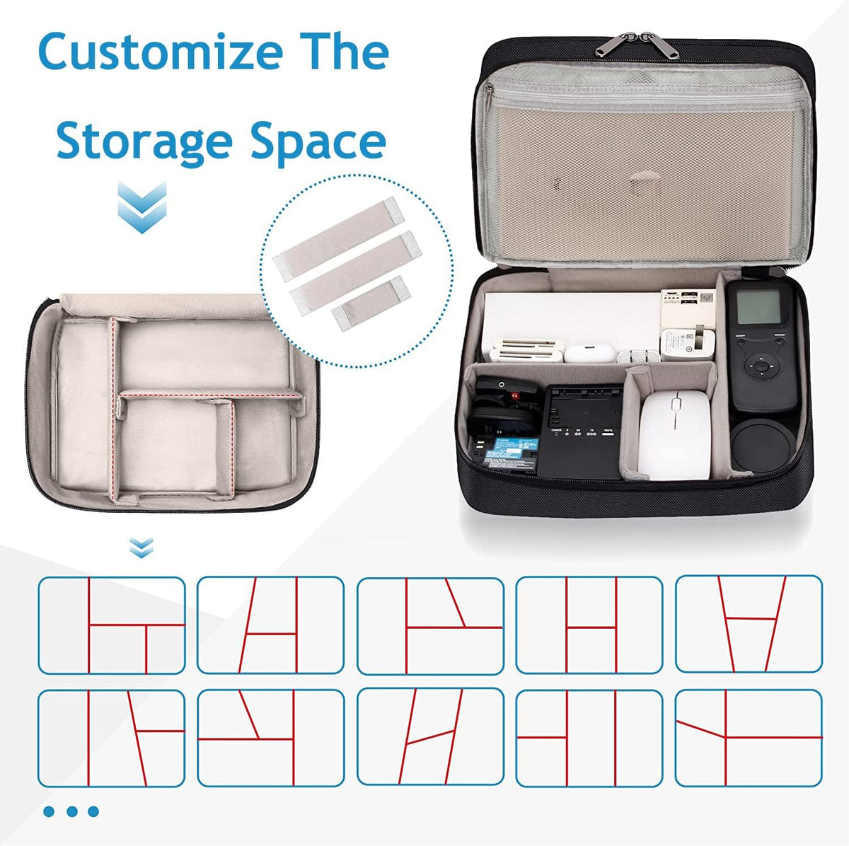 Electronics Travel Organizer Bag, Double Layer Waterproof Storage for Charger, Phone, Power Bank, Tablet