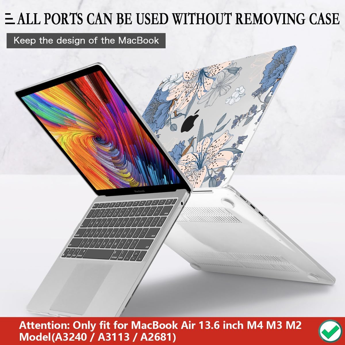 CISSOOK Compatible with MacBook Air 13.6 inch Case 2025 2024 2022 Release A3240 A3113 A2681, Lily Flowers Hard Shell Keyboard Cover Screen Protector for MacBook Air 13 inch M2 M3 M4