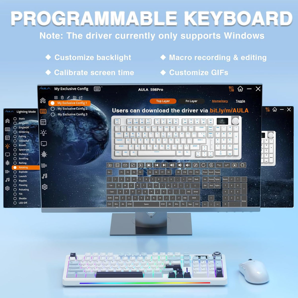 AULA S98 Pro Wireless Mechanical Keyboard,Smart Screen & Knob,Tri-Mode BT5.0/USB-C/2.4GHz Creamy Keyboard,Pre-lubed Linear Switches,Hot Swappable RGB Backlit Computer Gaming Keyboards