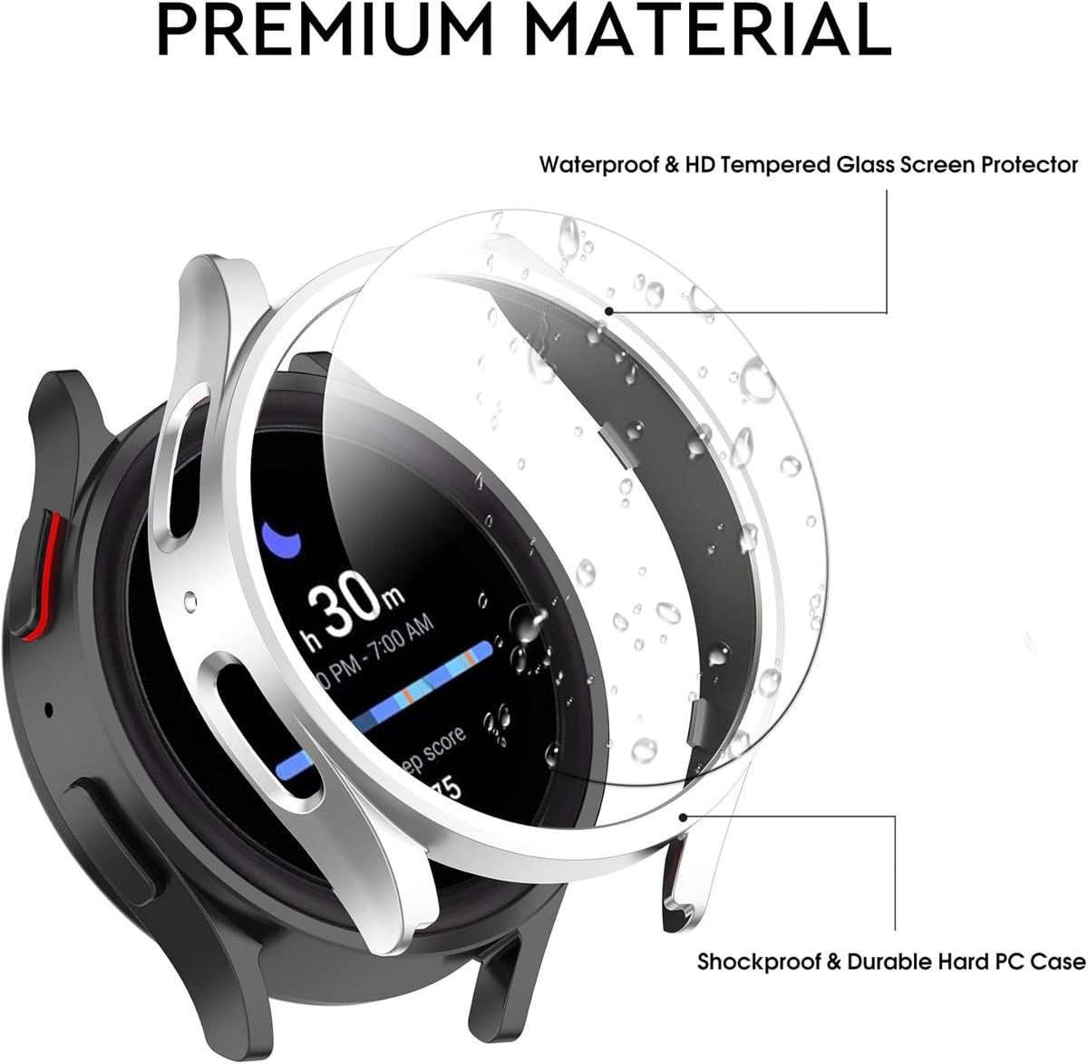 12+4 Pack Case for Samsung Galaxy Watch 6 44mm with Tempered Glass Screen Protector, Waterproof Hard PC Cover