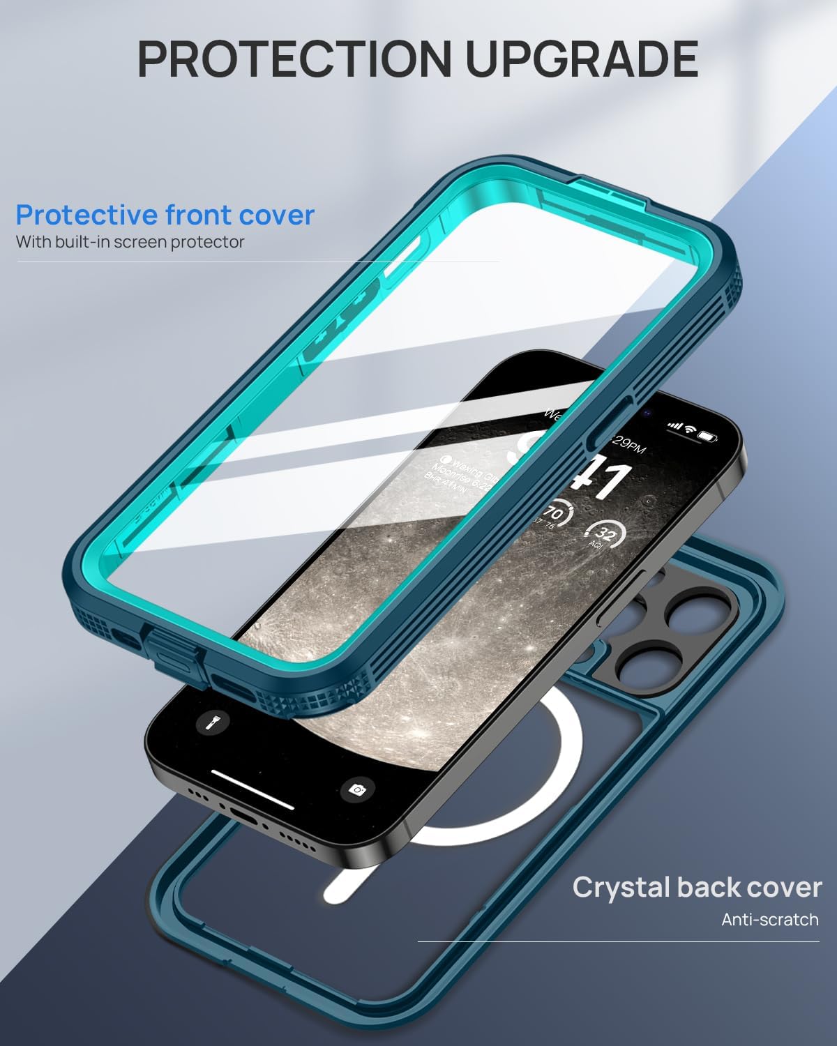 Lanhiem Magnetic for iPhone 15 Pro Max Case, IP68 Waterproof Dustproof Case, [Compatible with Magsafe] [Built-in Screen Protector] Full Body Heavy Duty Rugged Phone Cover 6.7 inch, Blue/Clear