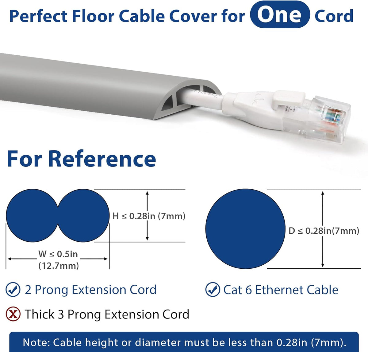 Floor Cord Cover 10ft, Grey Cable Management, Prevent Cable Trips, Cord Protector for Electric Power Cords