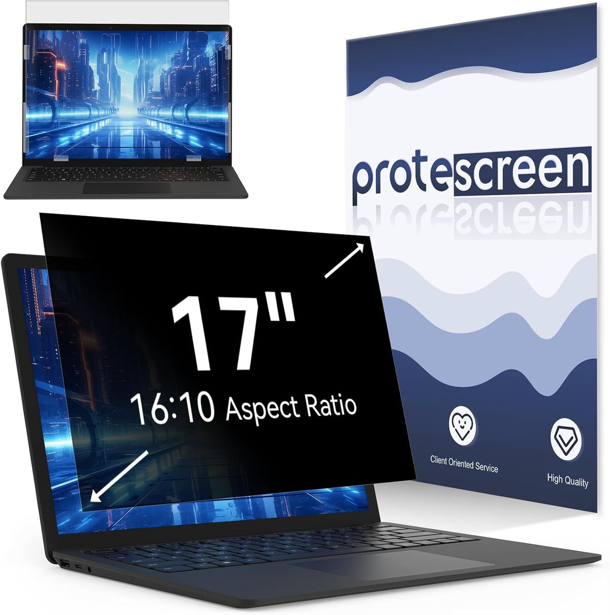 Laptop Privacy Screen 17 Inch Compatible With Lenovo Hp Dell Acer Asus Thinkpad Envy Xps, 16:10 Aspect Removable Anti Glare Blue Light Filter Protector, 17in Computer Monitor Privacy Shield