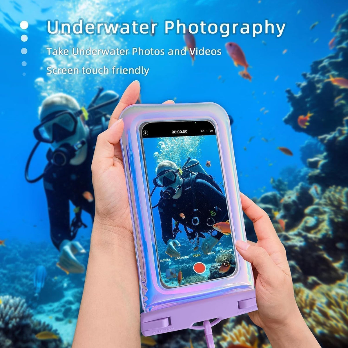 Floatable Waterproof Phone Pouch for iPhone 16 Pro Max/15/14/13/12, IP68 Travel Cellphone Dry Bag Beach Cruise Ship Essentials Bags with Crossbody Lanyard, Iridescent Purple and Pink-7″2 Pax
