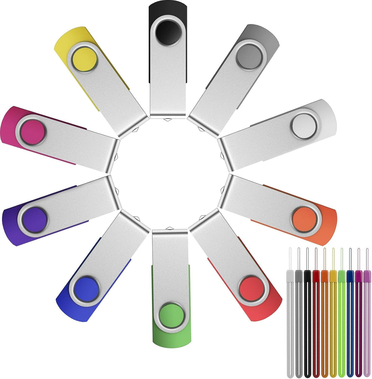 FEBNISCTE 64GB Flash Drive 10 Pack, Thumb Drive High Capacity Multicolour, Bulk USB Flash Drives 64 GB Metal Swivel, USB 2.0 Jump Drive Portable, Pen Drive Zip High Speed for Data Storage