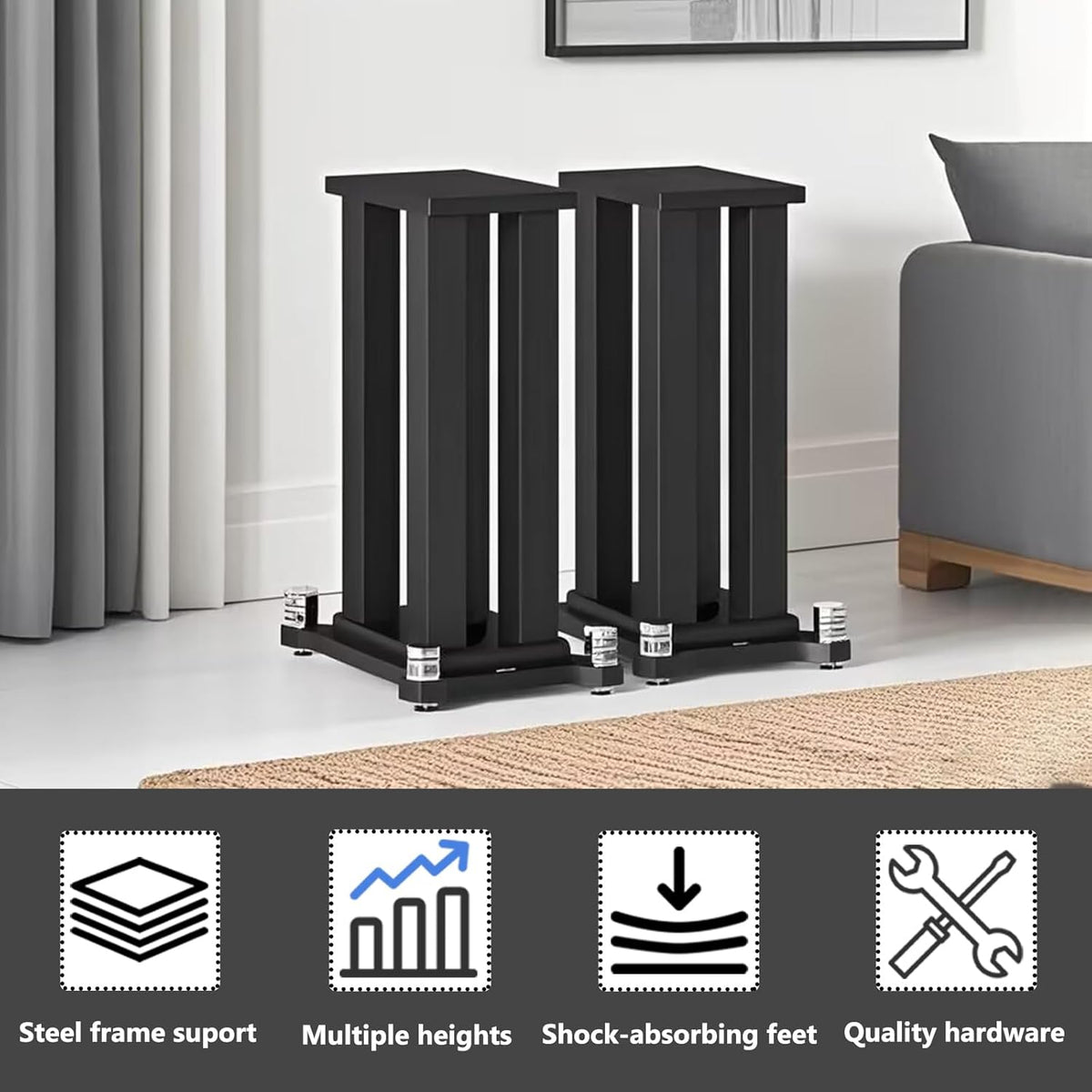 A Pair of Speaker Stands, Bookshelf Speaker Stand Steel Frame Support for Speakers up to 40 kg, Vibration-Absorbing MDF Design, Universal Speaker Stand Improves Sound Quality (50cm/19.6in)