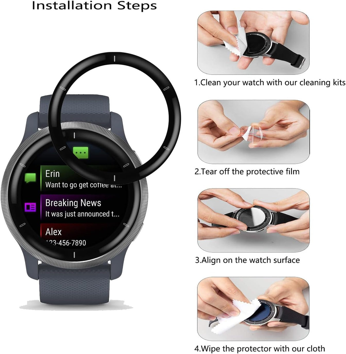 [4 Pack] Screen Protector for Garmin Venu 2 Smartwatch, HD Clear, Anti Scratch, Anti Fingerprint Compatible