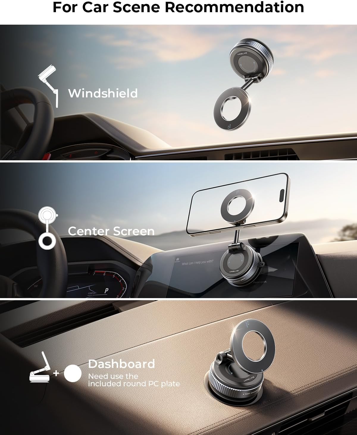 MRGLAS 2026 Upgraded Vacuum Magnetic Phone Holder, for Magsafe Suction Cup Phone Mount Car Truck Accessories for Women Men [98+LBS Suction & 2800gf Magnetic] Fathers Day for Gifts, 360° Adjustable