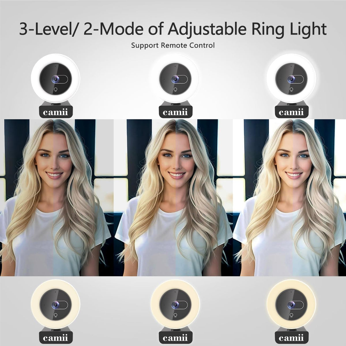 4K Webcam with Light, HD Webcam for PC with Remote Control, Built-in Privacy Cover, Adjustable Brightness, Noise Reduction Mics, for Zoom Skype Teams Laptop and Google Meet