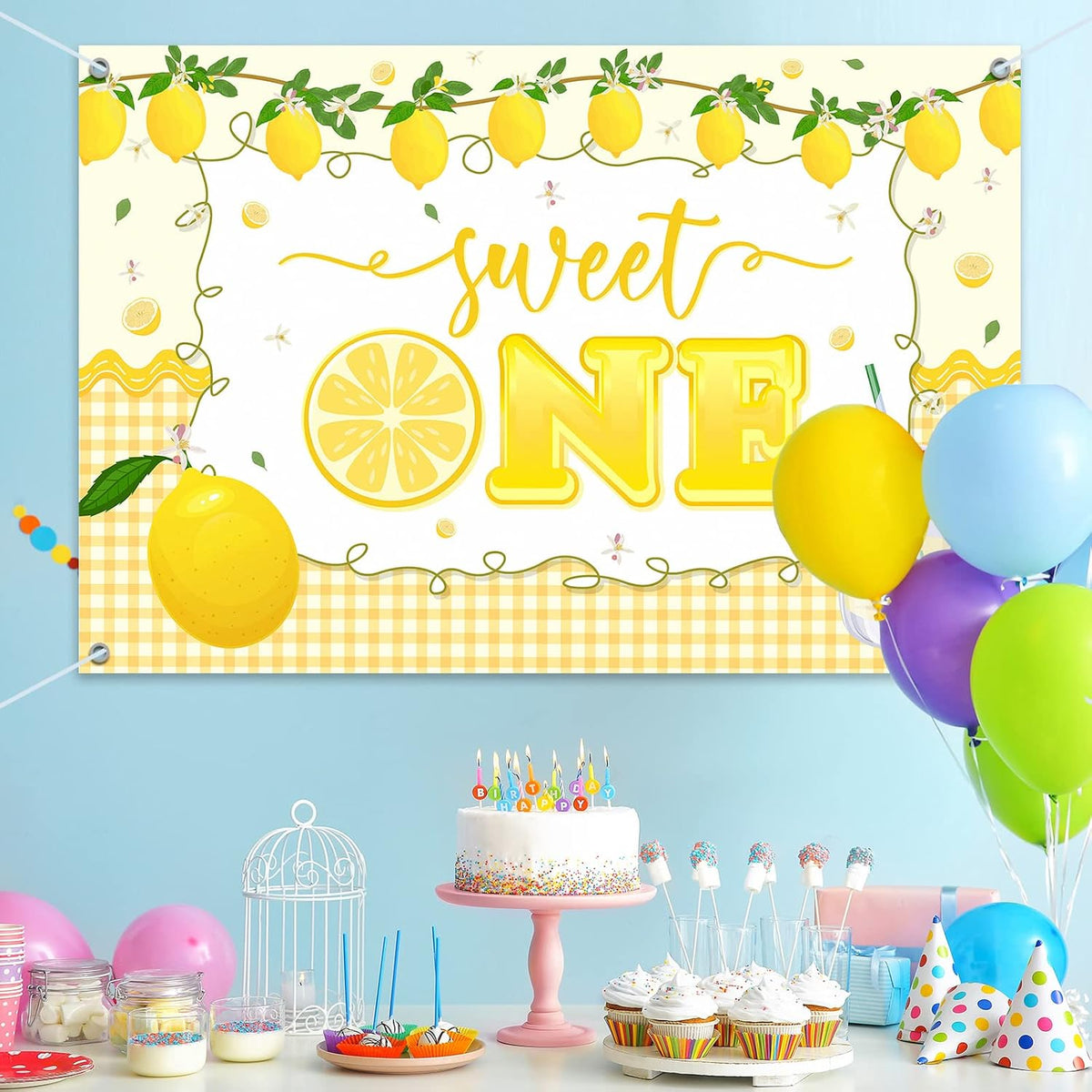 HAMIGAR 6x4ft 1st Sweet One Banner Backdrop - Lemon First Birthday Decorations Party Supplies