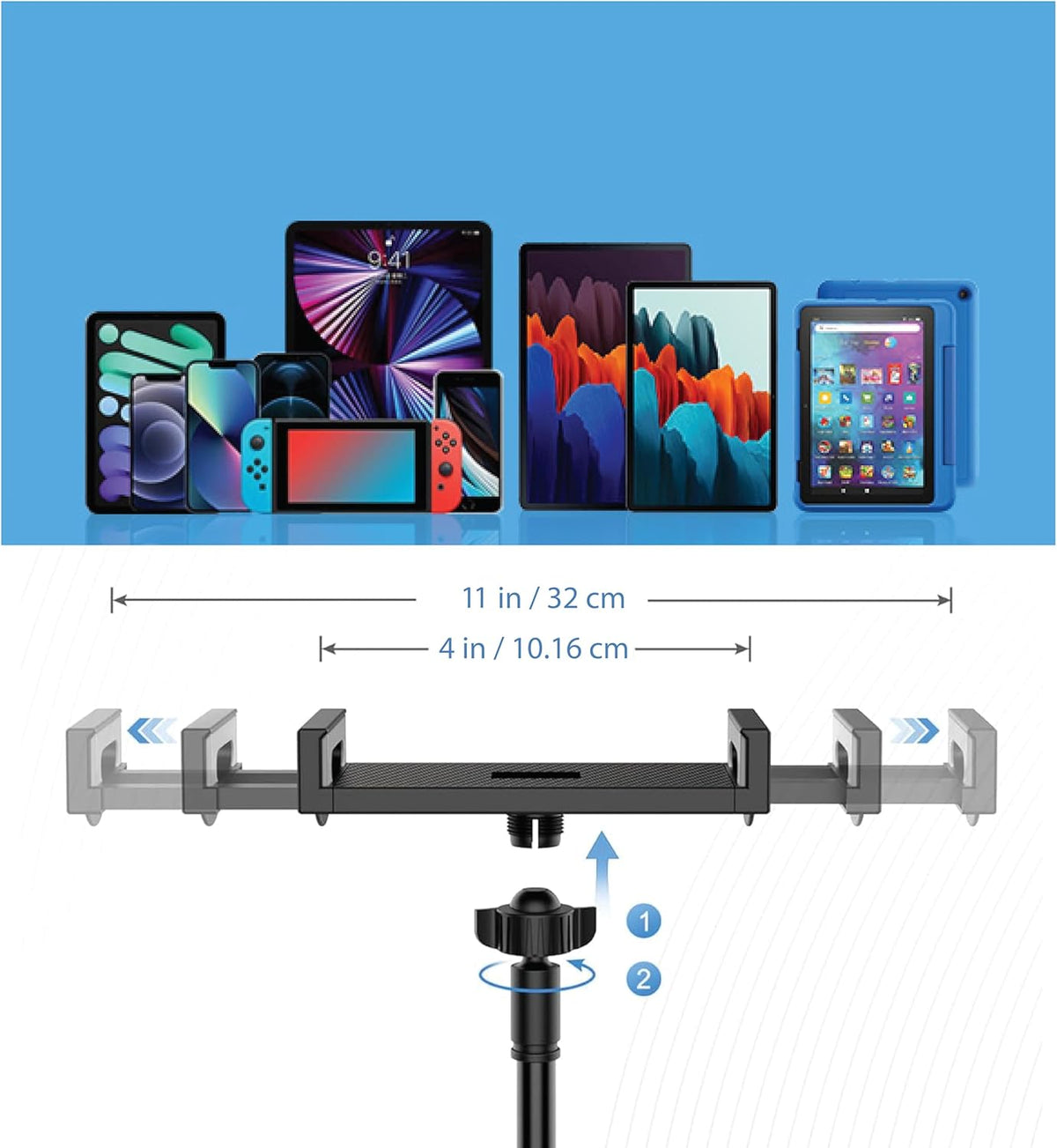 Adjustable 39in Phone & Tablet Holder – 360° Rotating Flexible Arm Mount for Bed & Desk, Universal Clamp Stand for Mobile Phones, Kindle, Galaxy Tabs, Fire Tablets, 4.7"–11" Devices