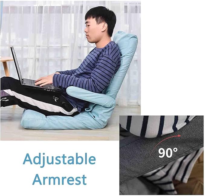 Floor Cushion Folding Bed Chair with Armrest Portable Floor Lounger with Adjustable Back Rest (Color : Grey)