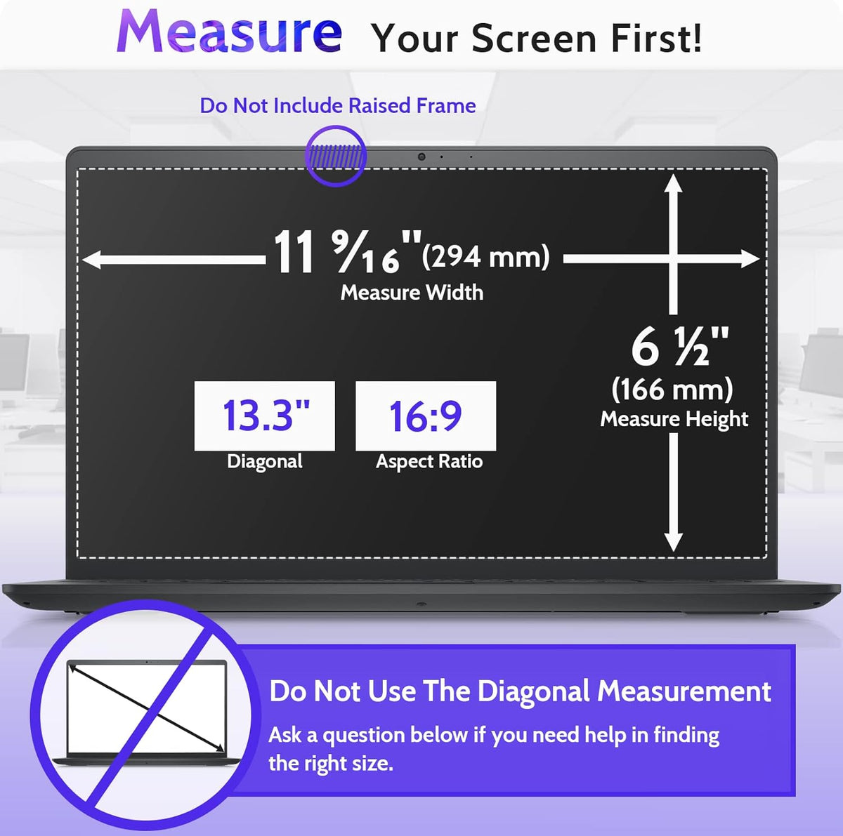 13.3 Inch Laptop Privacy Screen for 16:9 Computer Monitor, Anti Glare Blue Light Filter Protector, Removable 13 In Security Shield Compatible with Lenovo Hp Dell Acer Asus Thinkpad Envy Xps