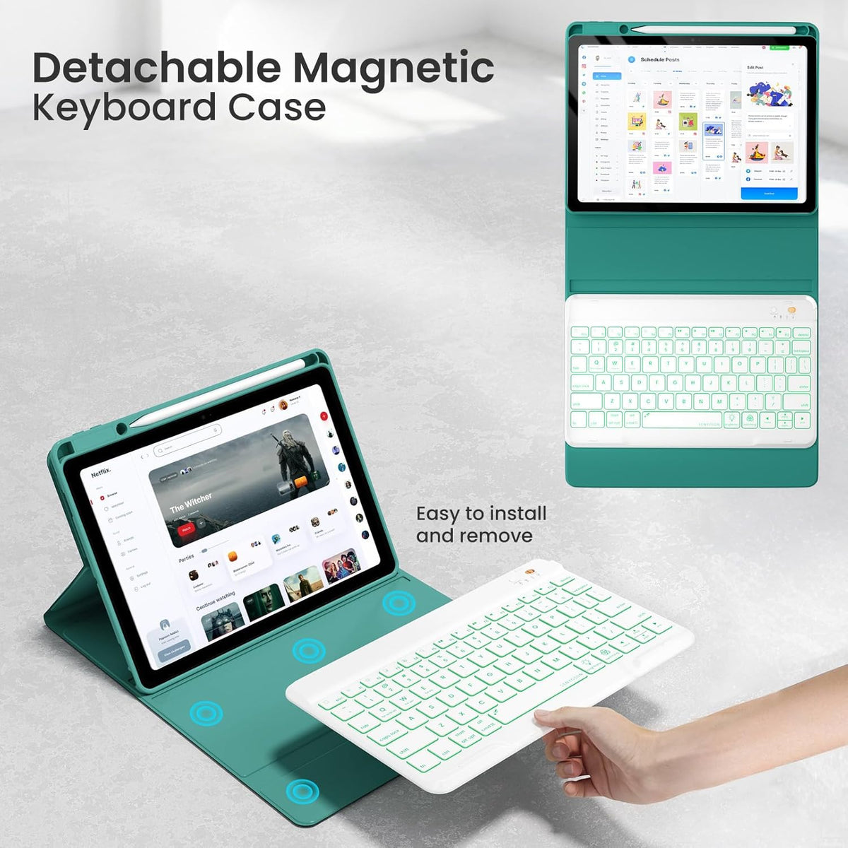 Magnetic Keyboard Case for iPad Air 5th 4th Generation 10.9 inch Pro 11 1st/2nd/3rd/4th, 7 Color Backlight BT Keyboard Folio with Pencil Holder 2022 2021 2020 2018(Teal)