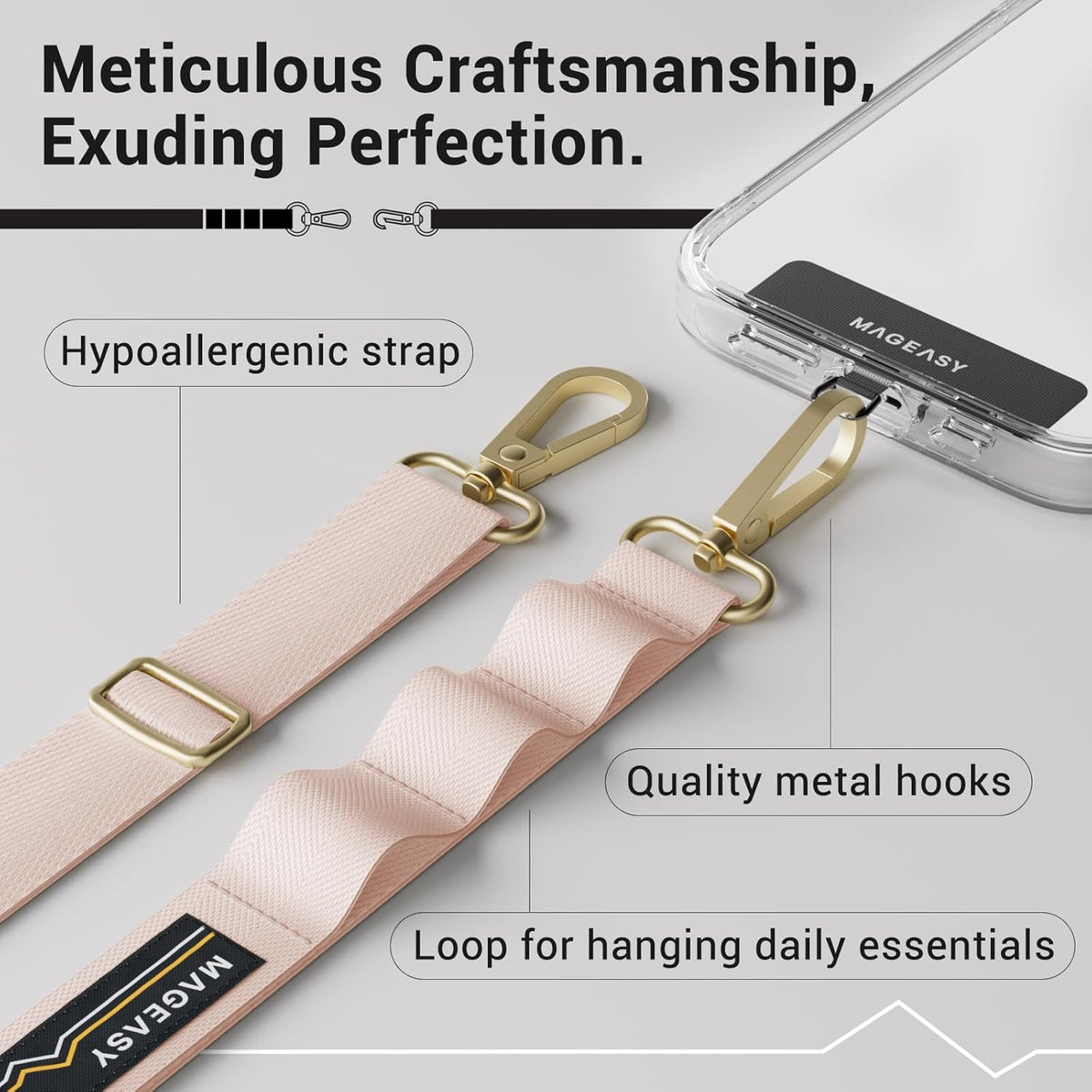 MAGEASY Universal Cell Phone Lanyard Crossbody - Anti-Theft Crossbody Phone Strap for iPhone 16 Pro Max & Most Smartphones, for Men & Women | 20mm (Blossom Pink)
