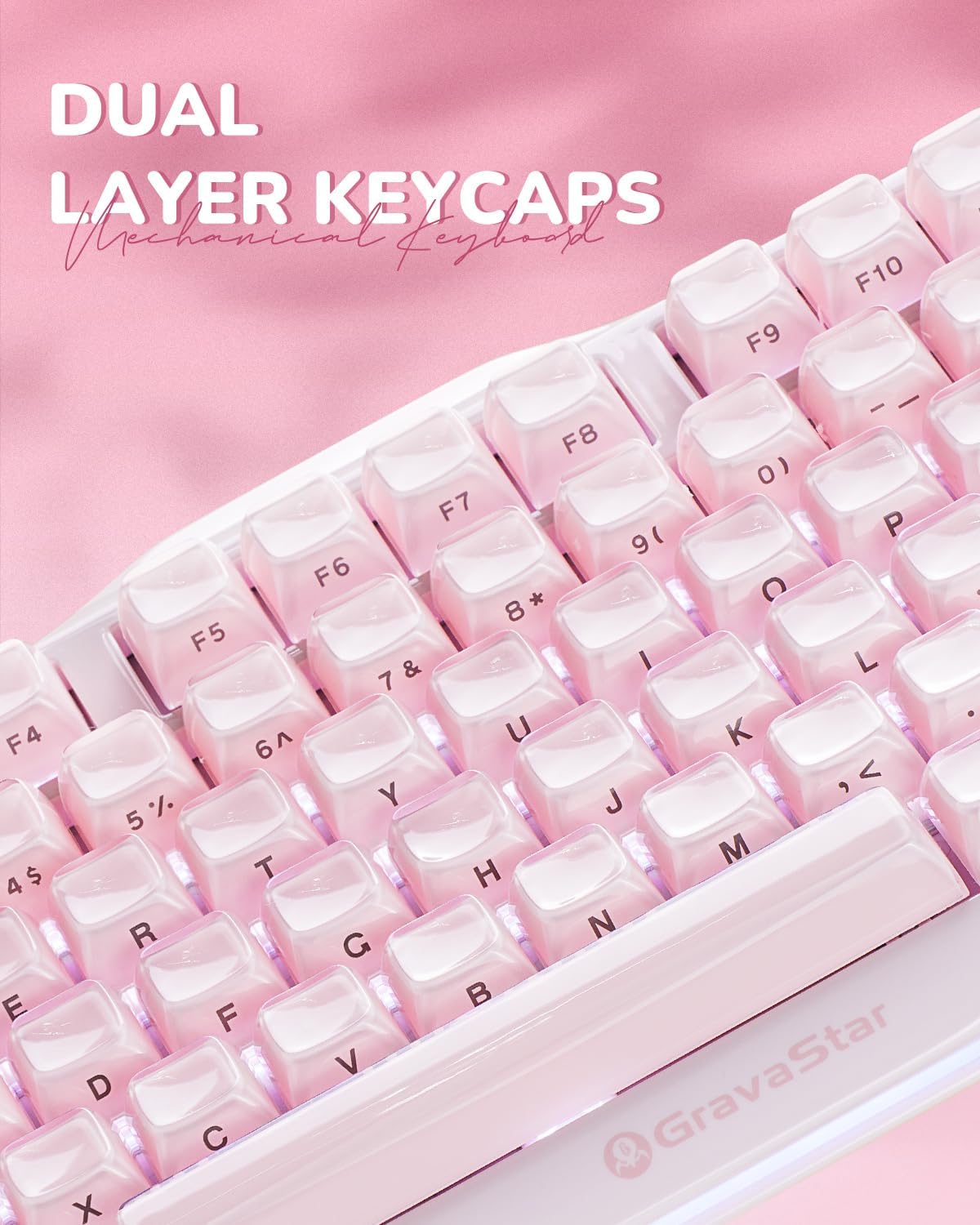 GravaStar Mercury K1 75% Pink Wireless Keyboard, Aluminum Alloy Exoskeleton Design Mechanical Gaming Keyboard, Gasket Hot-Swap Socket, Linear Switches, RGB Backlit