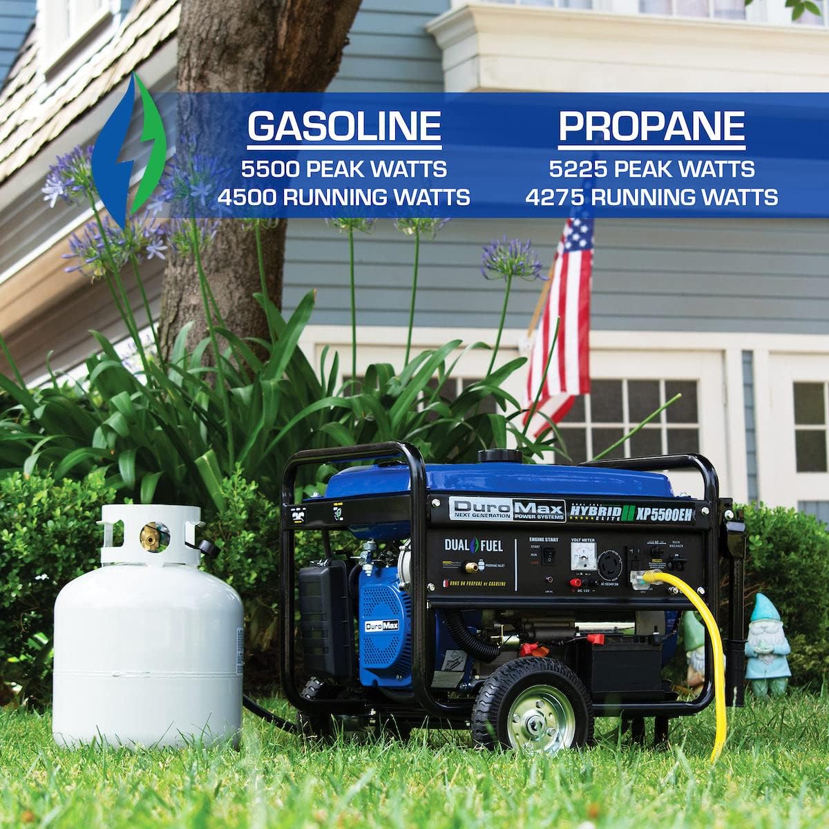 DuroMax XP5500EH 5,500-Watt Dual Fuel Portable Generator - Gas & Propane, Electric Start, RV & Emergency Ready