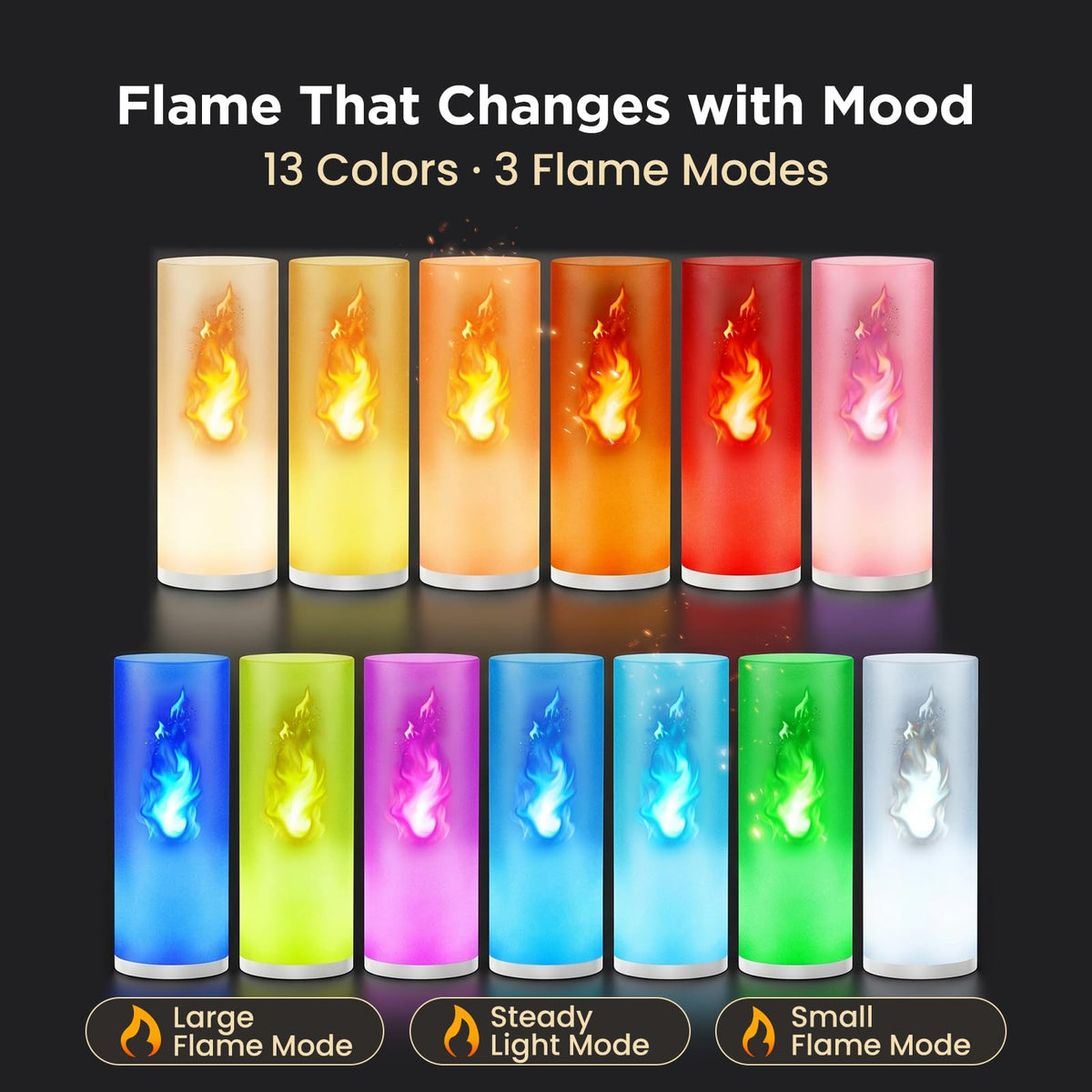 Hompavo Gen2 LED Flame Lights with Remote & Timer, 13 Color Changing Flameless Candles, 3-Mode Rechargeable Battery Operated Flickering Lights